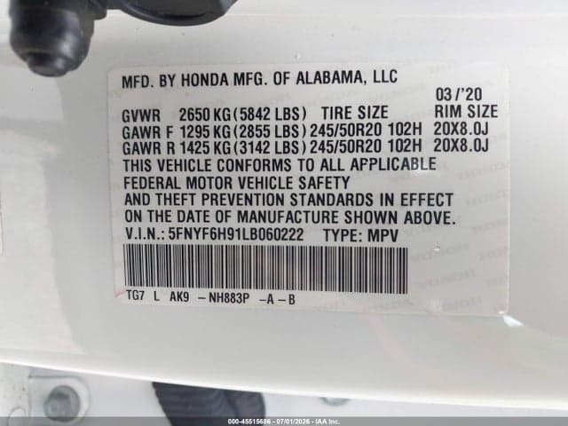 2020 HONDA PILOT AWD TOURING 8 PASSENGER 9