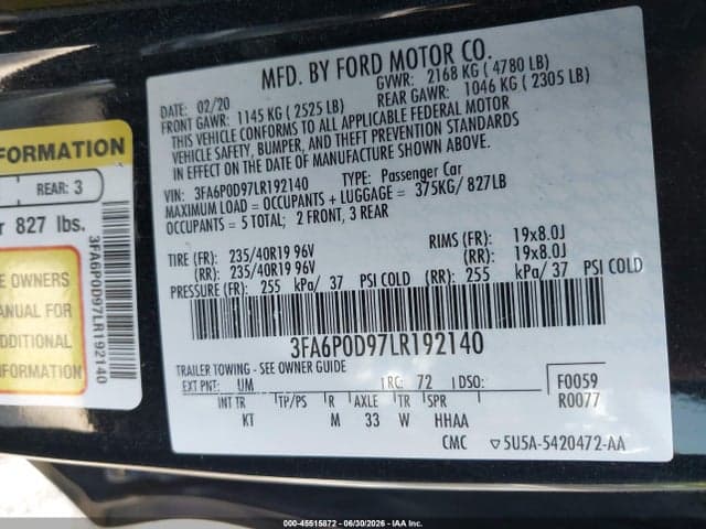 2020 FORD FUSION TITANIUM 9