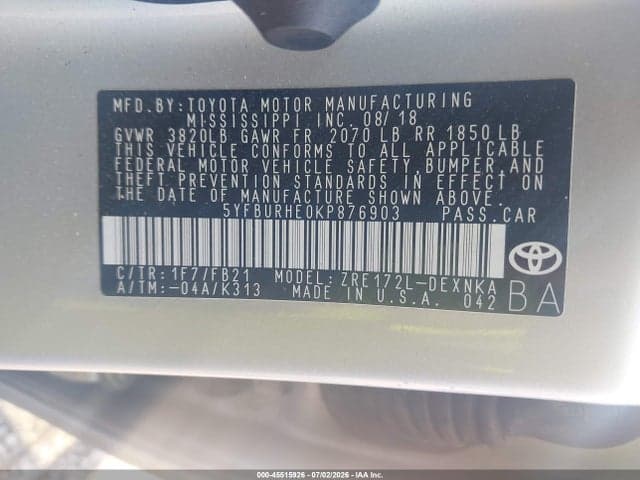 2019 TOYOTA COROLLA LE 9
