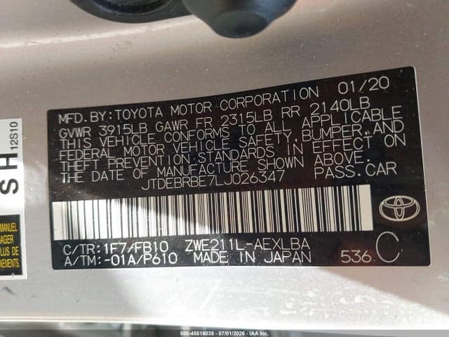 2020 TOYOTA COROLLA HYBRID LE 9