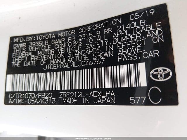 2020 TOYOTA COROLLA LE 9