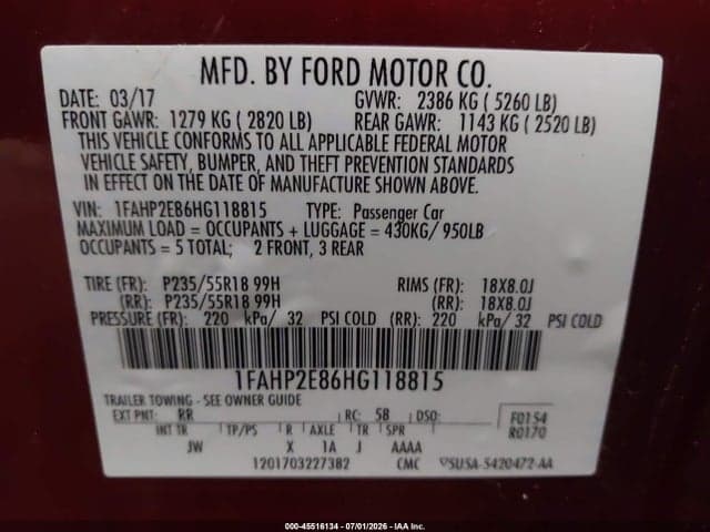 2017 FORD TAURUS SEL 9