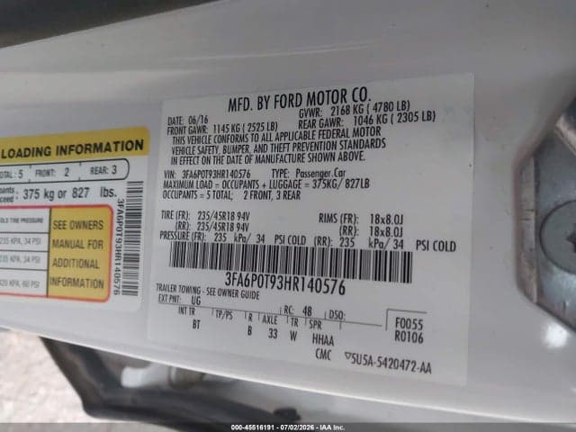2017 FORD FUSION SE 9