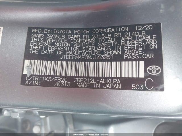 2021 TOYOTA COROLLA LE 9