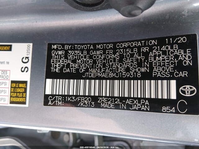 2021 TOYOTA COROLLA LE 9