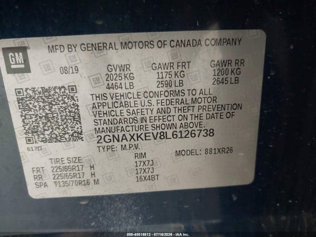 2020 CHEVROLET EQUINOX FWD LT 1.5L TURBO 9