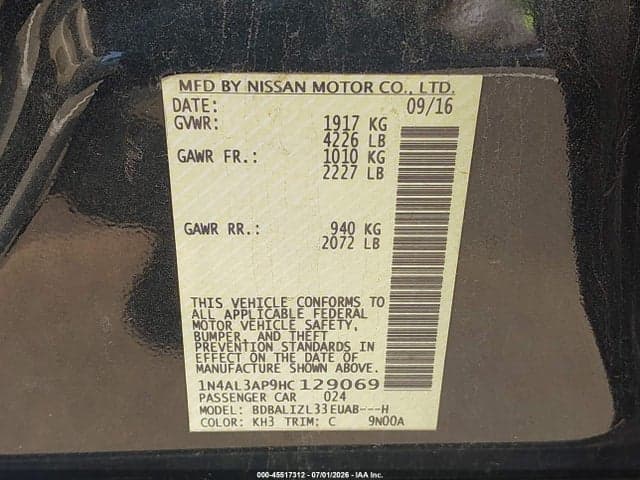 2017 NISSAN ALTIMA 2.5 SV 9