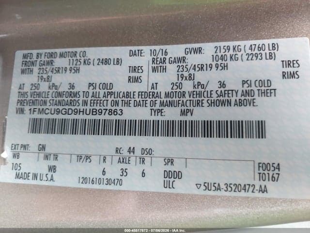 2017 FORD ESCAPE SE 9