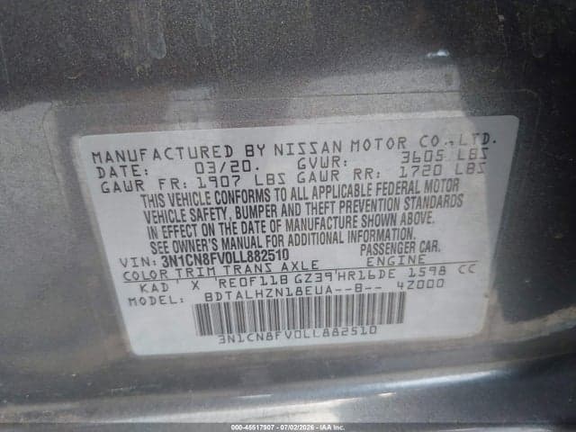 2020 NISSAN VERSA SR XTRONIC CVT 9