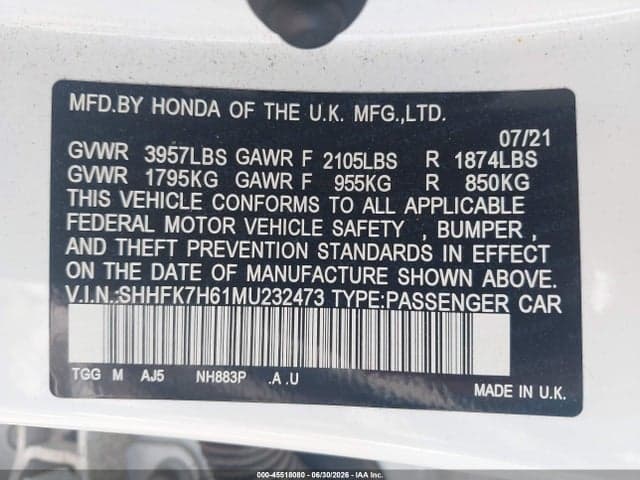 2021 HONDA CIVIC EX 9
