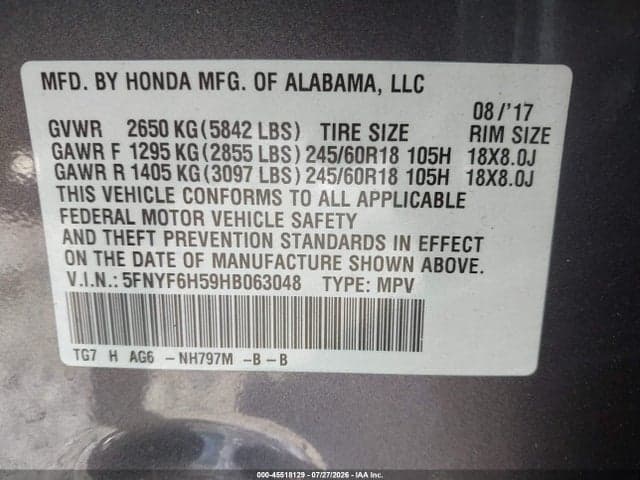 2017 HONDA PILOT EX-L 9