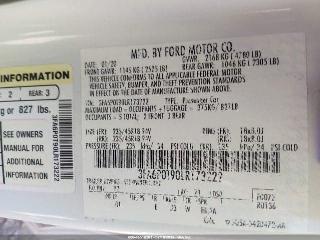 2020 FORD FUSION SE 9