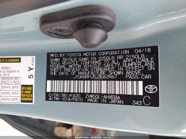 2018 TOYOTA PRIUS TWO 5