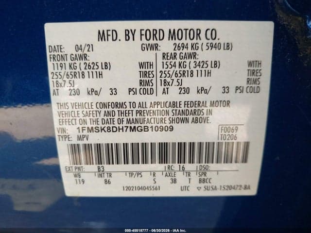 2021 FORD EXPLORER XLT 9