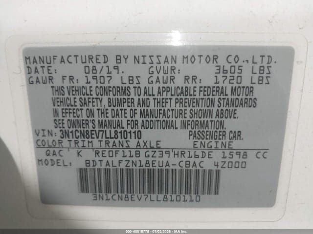 2020 NISSAN VERSA SV XTRONIC CVT 9