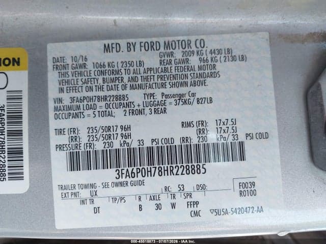 2017 FORD FUSION SE 9