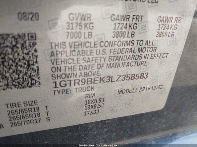 2020 GMC SIERRA 1500 4WD STANDARD BOX SLE 9