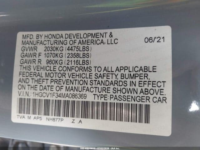 2021 HONDA ACCORD SPORT 9