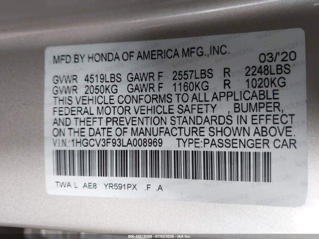 2020 HONDA ACCORD HYBRID TOURING 9