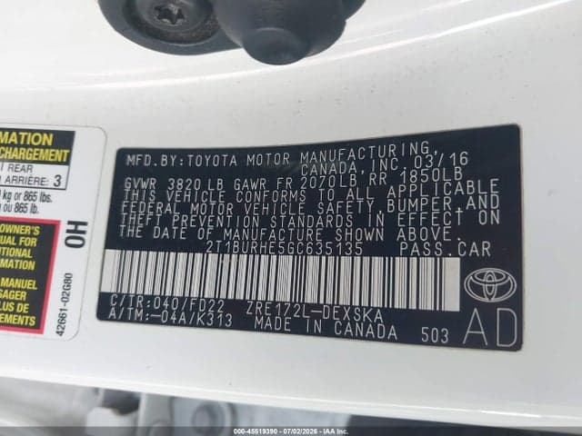 2016 TOYOTA COROLLA S PLUS 9
