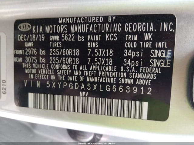 2020 KIA SORENTO 3.3L LX 9