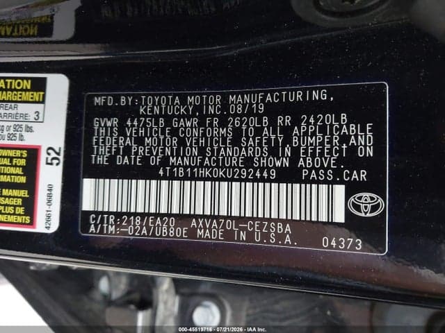2019 TOYOTA CAMRY SE 9