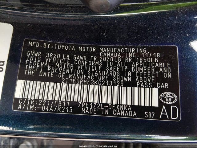 2019 TOYOTA COROLLA LE 9