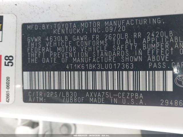 2020 TOYOTA CAMRY XSE AWD 9