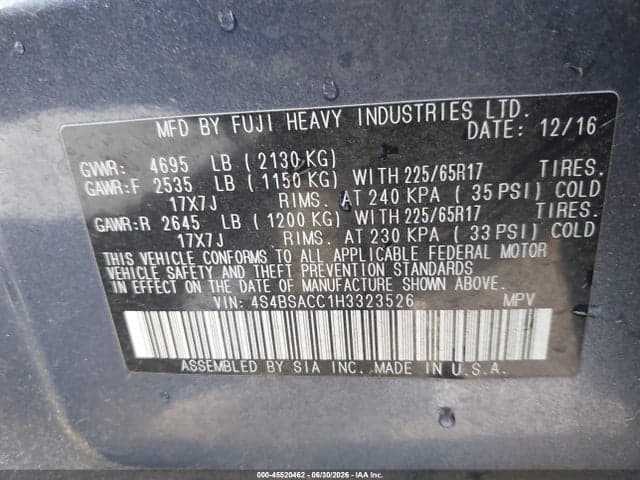 2017 SUBARU OUTBACK 2.5I PREMIUM 9