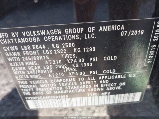 2019 VOLKSWAGEN ATLAS 2.0T SE 9