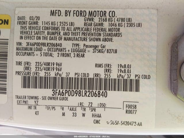 2020 FORD FUSION TITANIUM 9