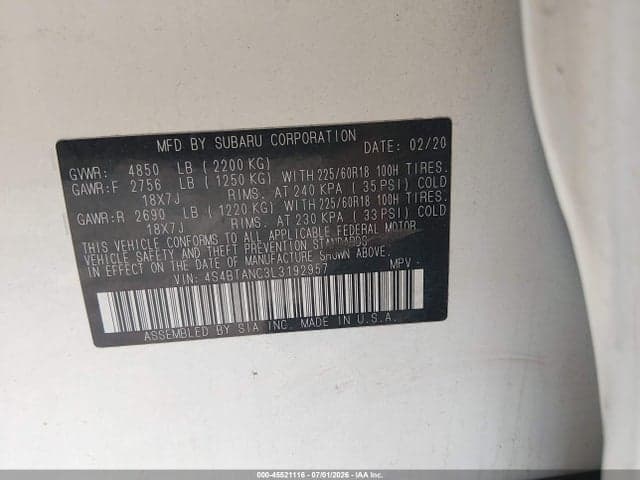 2020 SUBARU OUTBACK LIMITED 9