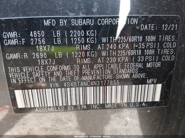 2022 SUBARU OUTBACK LIMITED 9