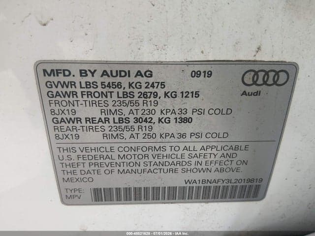 2020 AUDI Q5 PREMIUM PLUS 45 TFSI QUATTRO S TRONIC 9