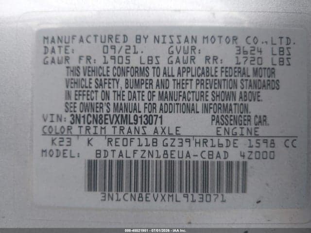 2021 NISSAN VERSA SV XTRONIC CVT 9