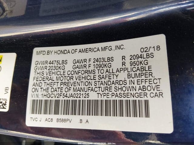 2018 HONDA ACCORD EX-L 2.0T 9