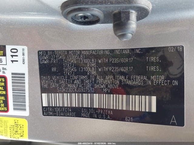 2018 TOYOTA SIENNA LE 8 PASSENGER 9