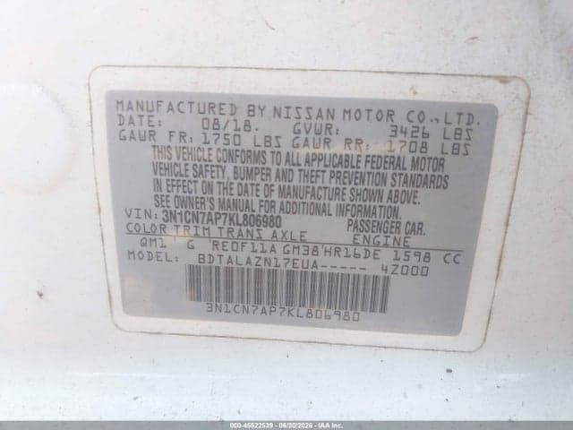 2019 NISSAN VERSA 1.6 S+ 9