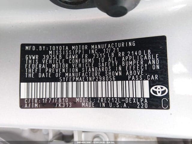 2022 TOYOTA COROLLA LE 9