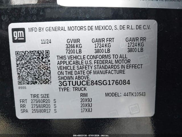 2025 GMC SIERRA 1500 4WD SHORT BOX ELEVATION WITH 3SB 9