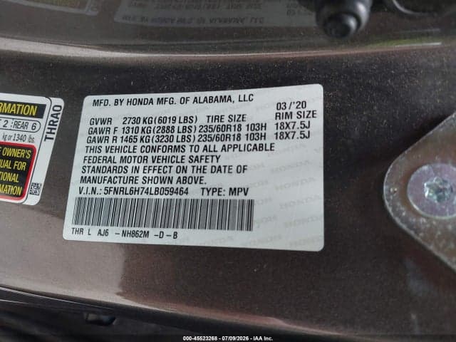 2020 HONDA ODYSSEY EX-L/EX-L W/NAVI RES 9