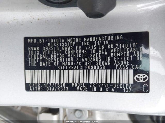 2020 TOYOTA COROLLA LE 9