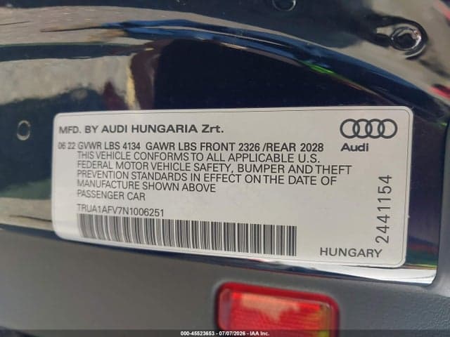 2022 AUDI TTS TFSI QUATTRO S TRONIC 9