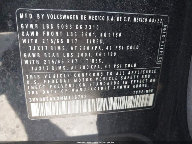 2022 VOLKSWAGEN TIGUAN 2.0T S 9