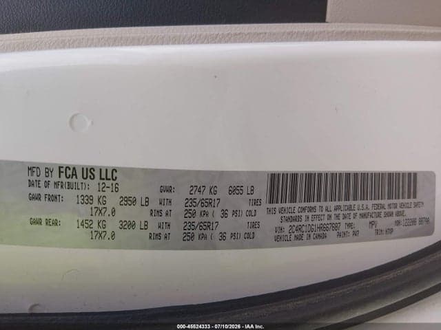 2017 CHRYSLER PACIFICA TOURING 9