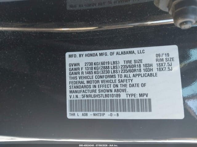 2020 HONDA ODYSSEY EX 9