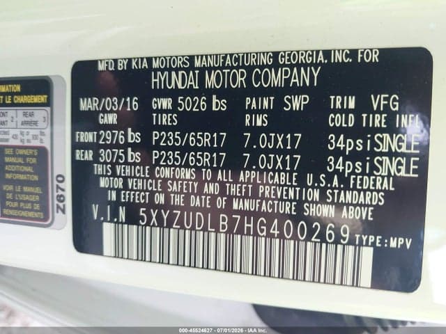 2017 HYUNDAI SANTA FE SPORT 2.4L 9