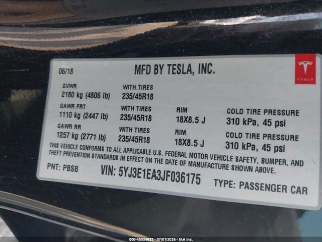 2018 TESLA MODEL 3 LONG RANGE/MID RANGE 9