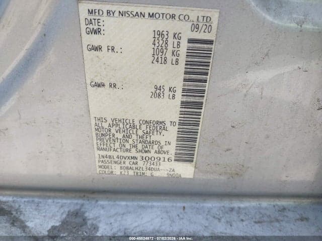 2021 NISSAN ALTIMA SV FWD 9