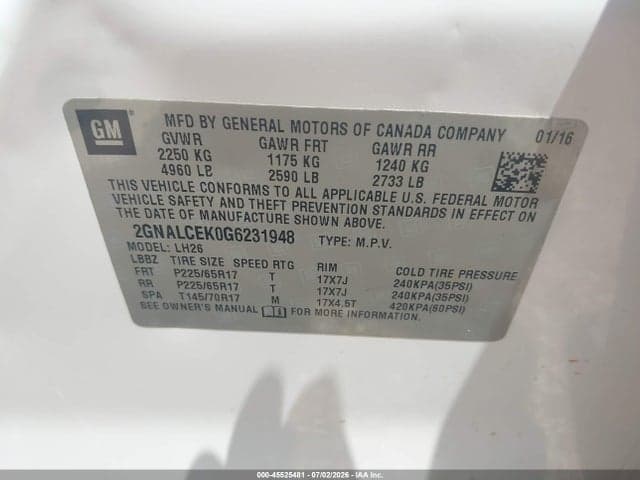 2016 CHEVROLET EQUINOX LT 9